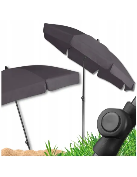 PARASOL Łamany Regulowany 2m OKRĄGŁY Ogrodowy Na Balkon 200cm ANTRACYTOWY