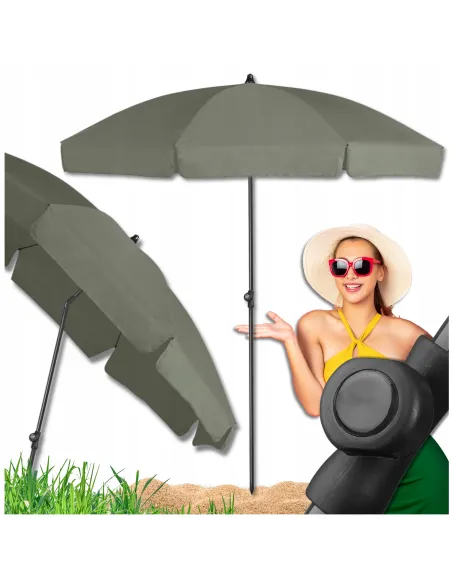 PARASOL Łamany Regulowany 2m OKRĄGŁY Ogrodowy Na Balkon 200cm OLIWKOWY