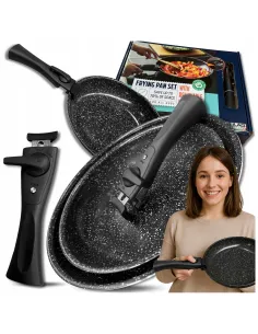 Patelnia Marmurkowa KOMPLET PATELNI 3w1 28cm 24cm Odpinana Rączką INDUKCJA