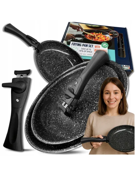 Patelnia Marmurkowa KOMPLET PATELNI 3w1 28cm 24cm Odpinana Rączką INDUKCJA