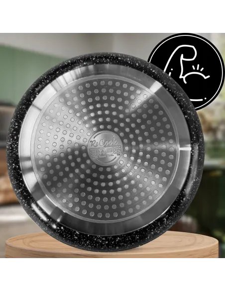 Patelnia Marmurkowa KOMPLET PATELNI 3w1 28cm 24cm Odpinana Rączką INDUKCJA