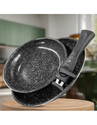 Patelnia Marmurkowa KOMPLET PATELNI 3w1 28cm 24cm Odpinana Rączką INDUKCJA
