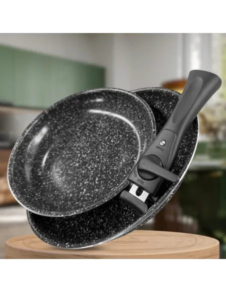 Patelnia Marmurkowa KOMPLET PATELNI 3w1 28cm 24cm Odpinana Rączką INDUKCJA