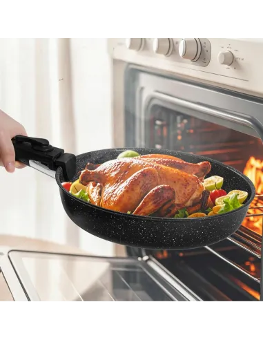 Patelnia Marmurkowa KOMPLET PATELNI 3w1 28cm 24cm Odpinana Rączką INDUKCJA