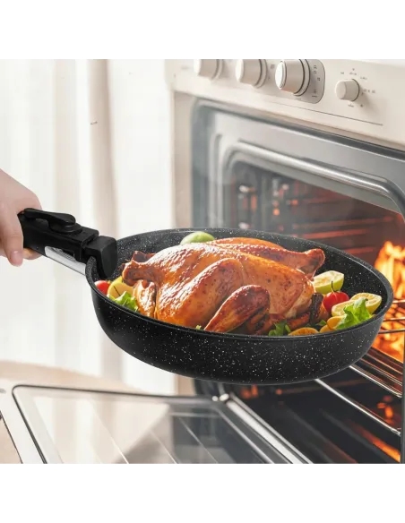 Patelnia Marmurkowa KOMPLET PATELNI 3w1 28cm 24cm Odpinana Rączką INDUKCJA