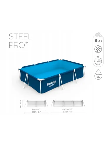 Basen Ogrodowy Prostokąt 300x201x66 Stelażowy z Pompą Bestway 56411