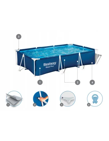 Basen Ogrodowy Prostokąt 300x201x66 Stelażowy z Pompą Bestway 56411