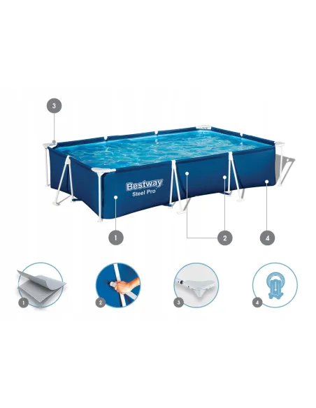 Basen Ogrodowy Prostokąt 300x201x66 Stelażowy z Pompą Bestway 56411