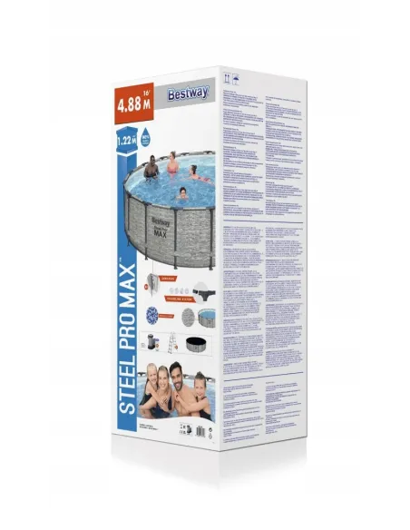Duży Basen Stelażowy BESTWAY 5619E 488x122cm Pompa Pokrywa