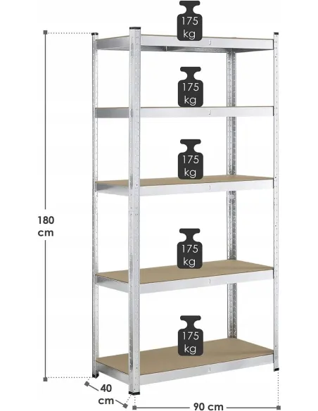 Regał HEAVY Metalowy MAGAZYNOWY GARAŻOWY Do PIWNICY 180x92x46cm 1325kg