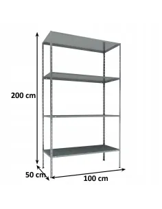 Regał 100% Metalowy SKRĘCANY Magazynowy Ocynkowany 200x100x50cm 4 Półki TUV 2