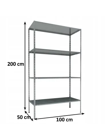 Regał 100% Metalowy SKRĘCANY Magazynowy Ocynkowany 200x100x50cm 4 Półki TUV