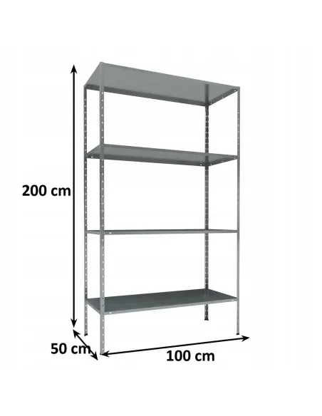 Regał 100% Metalowy SKRĘCANY Magazynowy Ocynkowany 200x100x50cm 4 Półki TUV