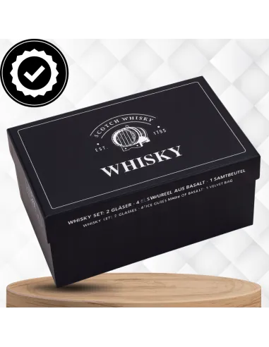 4x SZKLANKI do WHISKY w Eleganckim Pudełku + 8x Kamienie BAZALTOWE