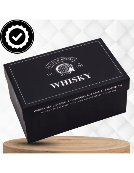 4x SZKLANKI do WHISKY w Eleganckim Pudełku + 8x Kamienie BAZALTOWE