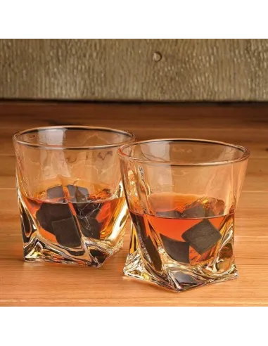 4x SZKLANKI do WHISKY w Eleganckim Pudełku + 8x Kamienie BAZALTOWE
