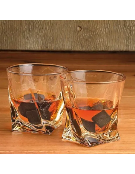 4x SZKLANKI do WHISKY w Eleganckim Pudełku + 8x Kamienie BAZALTOWE