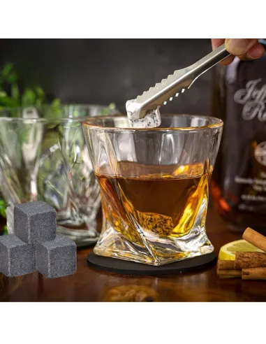 4x SZKLANKI do WHISKY w Eleganckim Pudełku + 8x Kamienie BAZALTOWE