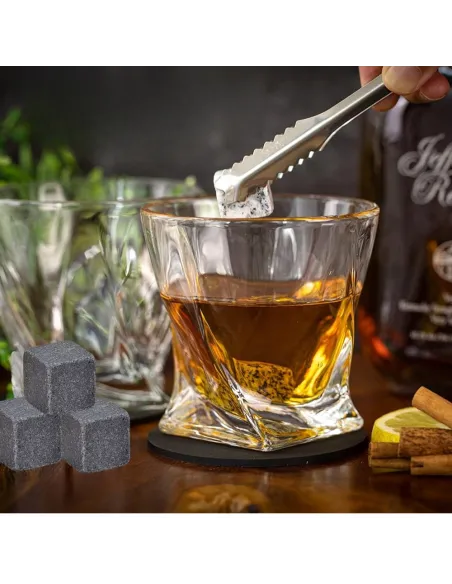 4x SZKLANKI do WHISKY w Eleganckim Pudełku + 8x Kamienie BAZALTOWE