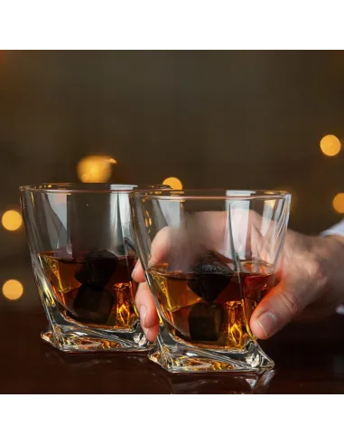 4x SZKLANKI do WHISKY w Eleganckim Pudełku + 8x Kamienie BAZALTOWE