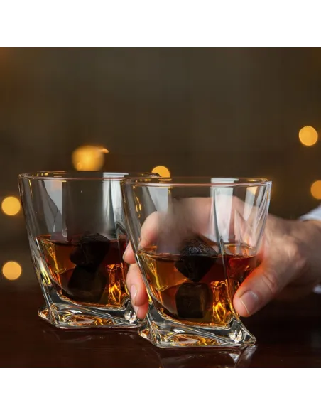 4x SZKLANKI do WHISKY w Eleganckim Pudełku + 8x Kamienie BAZALTOWE