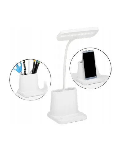 Lampka BIURKOWA Szkolna biurowa LED USB Organizer biała DOTYKOWA 3tryby