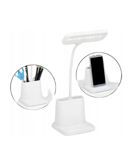 Lampka BIURKOWA Szkolna biurowa LED USB Organizer biała DOTYKOWA 3tryby
