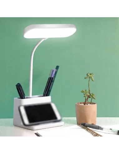 Lampka BIURKOWA Szkolna biurowa LED USB Organizer biała DOTYKOWA 3tryby