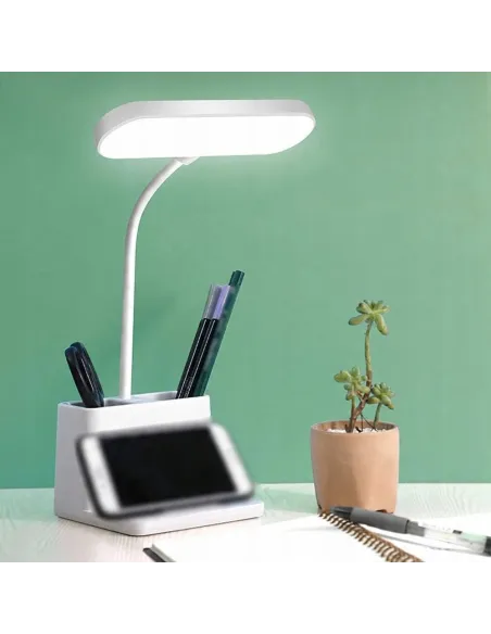 Lampka BIURKOWA Szkolna biurowa LED USB Organizer biała DOTYKOWA 3tryby