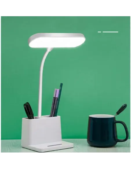 Lampka BIURKOWA Szkolna biurowa LED USB Organizer biała DOTYKOWA 3tryby