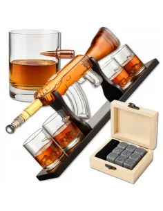 Zestaw Whisky Karafka Kałasznikow KARABIN AK-47 Pistolet 4 Szklanki Kostki