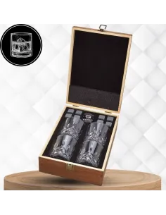 4x SZKLANKI do WHISKY W Drewnianej SZKATUŁCE + 8x Kamienie BAZALTOWE 2