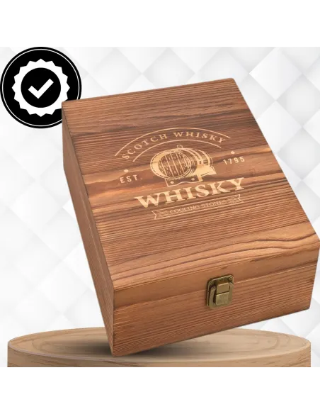 4x SZKLANKI do WHISKY W Drewnianej SZKATUŁCE + 8x Kamienie BAZALTOWE
