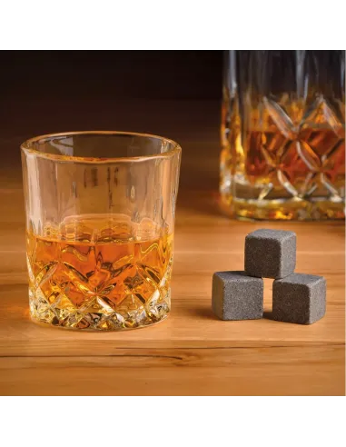 4x SZKLANKI do WHISKY W Drewnianej SZKATUŁCE + 8x Kamienie BAZALTOWE