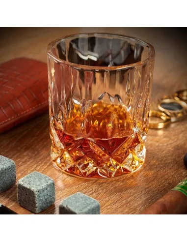 4x SZKLANKI do WHISKY W Drewnianej SZKATUŁCE + 8x Kamienie BAZALTOWE
