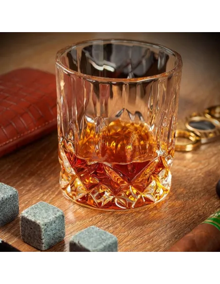 4x SZKLANKI do WHISKY W Drewnianej SZKATUŁCE + 8x Kamienie BAZALTOWE