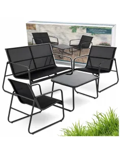 ZESTAW MEBLI Ogrodowych Meble Ogrodowe 4el Czarny SOFA 2x FOTEL STÓŁ