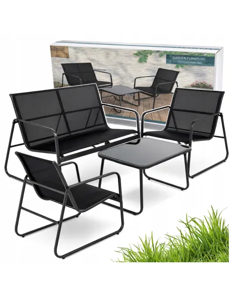 ZESTAW MEBLI Ogrodowych Meble Ogrodowe 4el Czarny SOFA 2x FOTEL STÓŁ