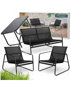 ZESTAW MEBLI Ogrodowych Meble Ogrodowe 4el Czarny SOFA 2x FOTEL STÓŁ 2