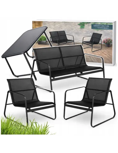 ZESTAW MEBLI Ogrodowych Meble Ogrodowe 4el Czarny SOFA 2x FOTEL STÓŁ