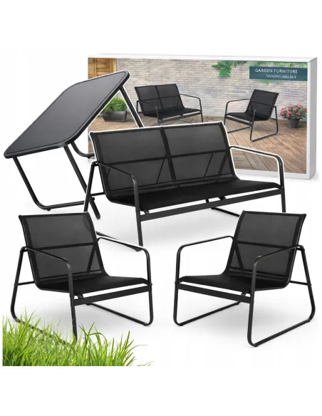 ZESTAW MEBLI Ogrodowych Meble Ogrodowe 4el Czarny SOFA 2x FOTEL STÓŁ