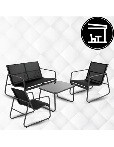 ZESTAW MEBLI Ogrodowych Meble Ogrodowe 4el Czarny SOFA 2x FOTEL STÓŁ
