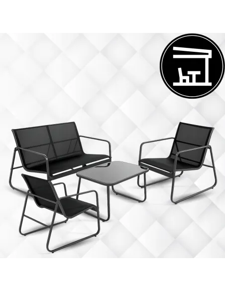 ZESTAW MEBLI Ogrodowych Meble Ogrodowe 4el Czarny SOFA 2x FOTEL STÓŁ