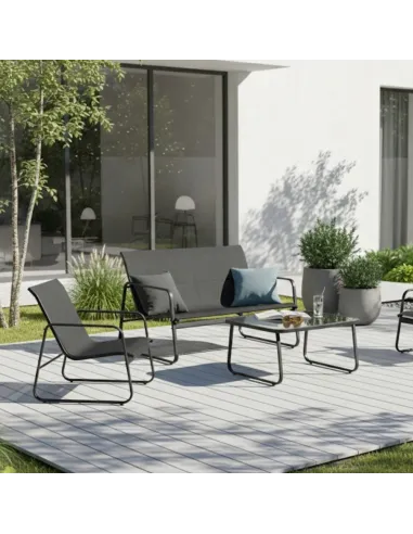 ZESTAW MEBLI Ogrodowych Meble Ogrodowe 4el Czarny SOFA 2x FOTEL STÓŁ