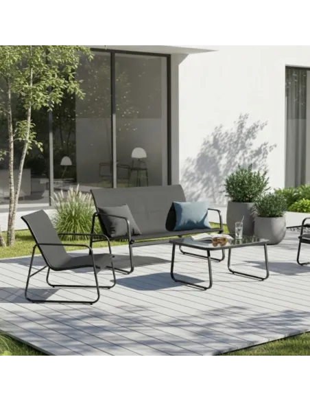 ZESTAW MEBLI Ogrodowych Meble Ogrodowe 4el Czarny SOFA 2x FOTEL STÓŁ