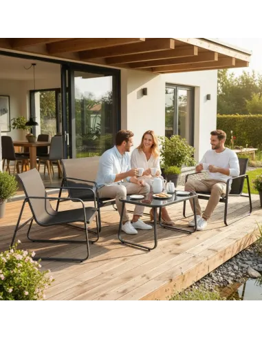 ZESTAW MEBLI Ogrodowych Meble Ogrodowe 4el Czarny SOFA 2x FOTEL STÓŁ