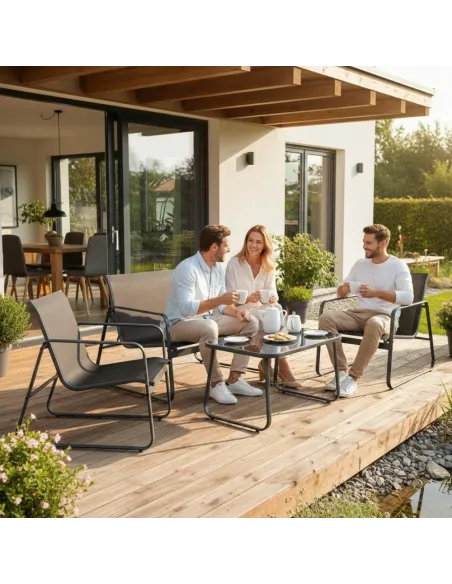 ZESTAW MEBLI Ogrodowych Meble Ogrodowe 4el Czarny SOFA 2x FOTEL STÓŁ