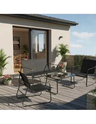 ZESTAW MEBLI Ogrodowych Meble Ogrodowe 4el Czarny SOFA 2x FOTEL STÓŁ