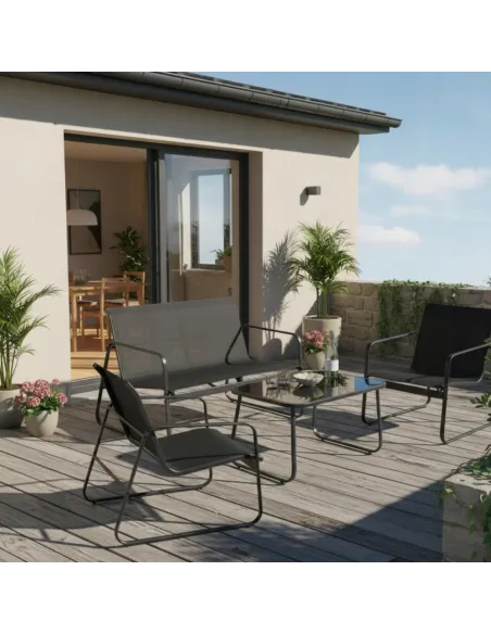 ZESTAW MEBLI Ogrodowych Meble Ogrodowe 4el Czarny SOFA 2x FOTEL STÓŁ