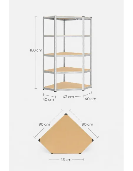 REGAŁ NAROŻNY METALOWY 2w1 MAGAZYNOWY GARAŻOWY 180x90x40cm 875kg